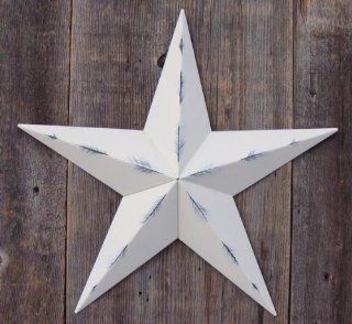 53 Inch Heavy Duty Metal Barn Star Painted Rustic Ivory. The Rustic Paint Coverage Starts with a Black or Contrasting Base Coat and Then the Star Color Is Hand Painted on Top of the Base Coat with a Feathering Look Which Gives the Star a Distressed Appeara