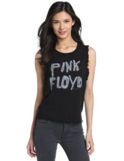 Chaser Womens Wall Pink Floyd Ruffle Muscle Crop Top, Black, Small