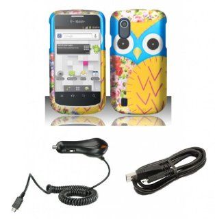 T Mobile ZTE Concord V768   Bundle Pack   Baby Blue and Yellow Owl Design Cover Case + Atom LED Keychain Light + Micro USB Cable + Car Charger Cell Phones & Accessories
