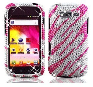 Samsung Galaxy Blaze 4G 4 G T769 T 769 Cell Phone Full Crystals Diamonds Bling Protective Case Cover Silver and Hot Pink Zebra Animal Skin Stripes Design Cell Phones & Accessories
