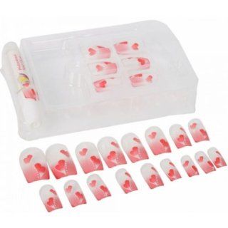 Fast shipping + Free tracking number ,24 pcs Heart Pattern Full False Nails Tips With Professional Nail Glue   Pink: Cell Phones & Accessories