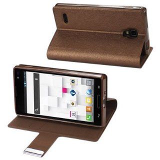 LG OPTIMUS L9 P769 BRONZE WALLET CASE WITH CREDIT CARD SLOTS + SCREEN PROTECTOR + STYLUS 3.5 JACK ANTI DUST PLUG: Cell Phones & Accessories