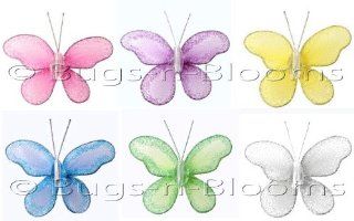 Butterfly Decor 2" Assorted Mini (X Small) Glitter Butterflies 6pc set (Purple, Dark Pink, Yellow, Blue, Green, White)   Decorate Baby Nursery Bedroom Girls Room Ceiling Wall Decor Wedding Birthday Party Bridal Baby Shower. Decoration Crafts Parties :