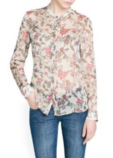 'Mango Women's Pleated Chiffon Floral Blouse, Off White, 4 at  Women�s Clothing store