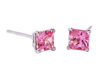 14k White Gold Natural Pink Sapphire Mini Stud Earrings Ct.tw 0.35 Jewelry