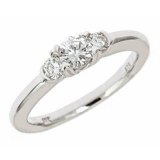 3 Three Round Prong Set Diamond Engagement Ring 14 K White Gold (1/2Cttw, SI Clarity, G Color) Jewelry