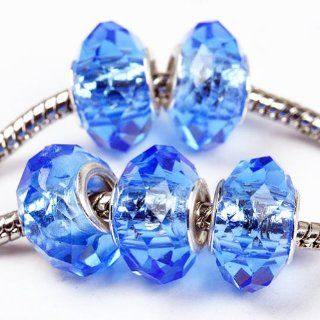 Jovivi 5pcs Blue Crystal Glass Faceted Bead Forbracelet 9x14mm: Jewelry