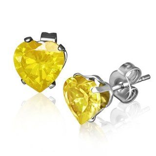 E784 Stainless Steel Prong Set Heart November Birthstone Stud Earrings with Gem Stones Mission Jewelry