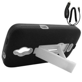 HUAWEI VITRIA H882L BLACK WHITE RUBBER HYBRID KICKSTAND COVER HARD GEL CASE + FREE CAR CHARGER from [ACCESSORY ARENA]: Cell Phones & Accessories