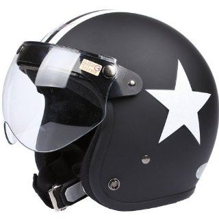 Flat Matte Black White Star Open Face Motorcycle Helmet Retro Vintage EVO Helmet Sports Street Bike Cruiser Scooter Snowmobile Helmet : Sports & Outdoors