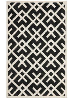 Safavieh Dhurrie Collection DHU552L 8 Handmade Wool Area Rug, 3 by 5 Feet, Black/Ivory  