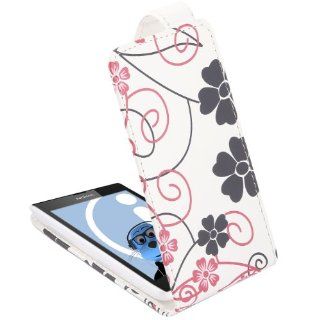 iTALKonline Nokia Lumia 520 / 525 WHITE PINK FLOWER Easy Clip On Vertical Flip Wallet Pouch Case Cover with Holder: Cell Phones & Accessories