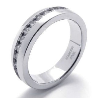 KONOV Jewelry CZ Stainless Steel Mens Womens Ring, Engagement Promise Wedding Band, Silver Konov Jewelry Jewelry