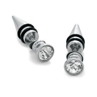 Fake Tapers Earrings 2 Pieces Stainless Steel 16 Gauge Studs with CZ   2G Gauges Look: Body Piercing Tunnels: Jewelry