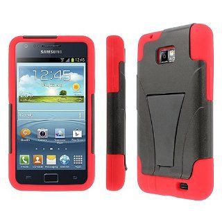 Black Red Hybrid Hard Soft Silicone Gel Skin Dual Layer Kickstand Case Cover for Samsung Galaxy S2 S II AT&T i777 SGH i777 Attain i9100 Cell Phones & Accessories