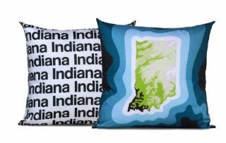 Cartoloji Indiana Map Pillow, Blue   Throw Pillows