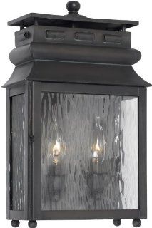 Elk 802 C 9 1/2 by 16 Inch Lancaster 2 Light Artistic Outdoor Wall Lantern with Water Glass Shade, Charcoal Finish   Wall Sconces  