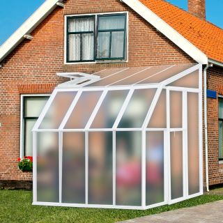 Rion Sunroom Translucent 6.42 x 8.5 ft. Lean To White Dual Polycarbonate Frame Greenhouse Kit   Greenhouses
