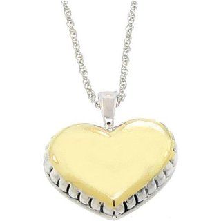 Goldtone 925 Heart Shaped Rhodium Plated Pendant Necklace with Chain: Jewelry