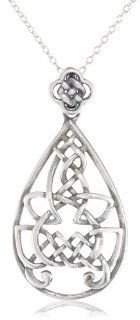 Sterling Silver Oxidized Celtic Knot Teardrop Pendant Necklace, 18": Jewelry