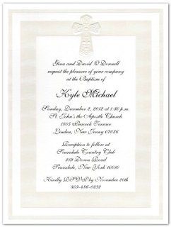 Double Pearl Border With Cross Baptism Christening Invitations   Set of 20 : Health And Personal Care : Baby
