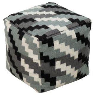 Surya 18 in. Cube Wool Pouf   Pewter / Black   Ottomans