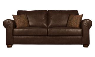 Handy Living Oxford Brown Leather Sofa with Paisley Pillows   Sofas