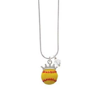 Softball optic yellow   Crown Clear Swarovski Bicone Charm Necklace [Jewelry]: Jewelry