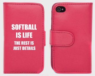 Pink Apple iPhone 5 5S 5LP815 Leather Wallet Case Cover Softball Is Life: Cell Phones & Accessories