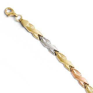 10K Tri Color Gold w/ Rose & White Rhodium 7in Bracelet. Metal Wt  3.45g: Jewelry