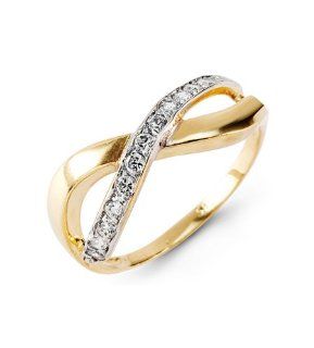 Women's Yellow White 14k Gold Round Cut CZ Fashion Ring: Jewelry