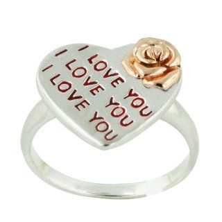 I love you .925 Sterling Silver Heart  Shaped Rose Ring Size 7: Right Hand Rings: Jewelry