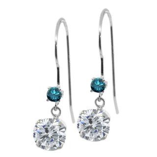 1.13 Ct Round I/J Diamond Blue Diamond 14K White Gold Earrings Jewelry