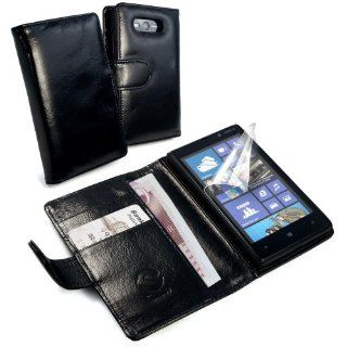 Tuff Luv Personalised Vintage Leather Wallet Style Case Cover (inc screen protector) for Nokia Lumia 820   Black: Cell Phones & Accessories
