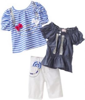 Nannette Baby Girls Infant Stripe Capri Set, Blue, 12 Months: Clothing