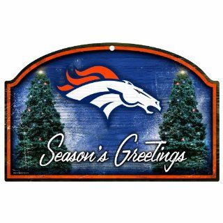 NFL Denver Broncos 11 by 17 Wood Sign Season's Greetings  Sports Fan Decorative Plaques  Sports & Outdoors