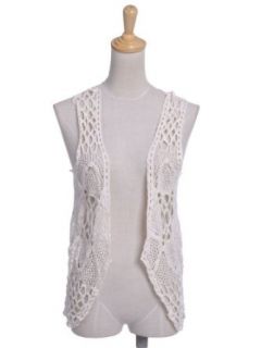 Anna Kaci S/M Fit Beige Boho Chic Crochet Ocean Net Lace Open Front Knit Vest at  Womens Clothing store