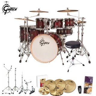 Gretsch CMT E826P DCB Catalina Maple Dark Cherry Burst 7 Pc Kit with Drum Set Guide, Shaker, Drum Throne, Hardware & Cymbals: Musical Instruments