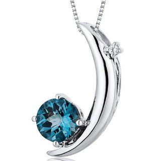 Crescent Moon Design 1.00 carats Round Checkerboard Cut Sterling Silver Rhodium Finish London Blue Topaz Pendant Peora Jewelry