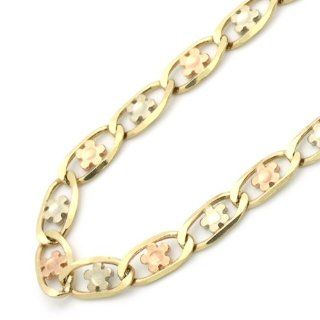 14K Tri Color Gold 4.5mm Link Flower Chain Necklace 20": Jewelry