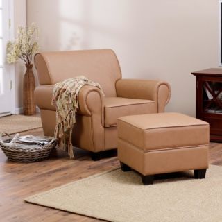Sonoma Leather Club Chair and Storage Ottoman   Caramel   Leather Club Chairs