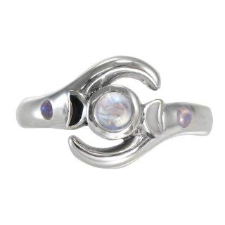 Moonstone Lunar Phases Sterling Silver Triple Goddess Ring Wicca Pagan (sz 4 15): Jewelry