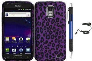Purple Black Leopard Design Protector TPU Cover Case for Samsung Galaxy S II Skyrocket / SGH i727 Android Smartphone (AT&T) + Luxmo Brand Car Charger + Bonus 1 of New Rubber Grip Translucent Ball Point Pen: Cell Phones & Accessories