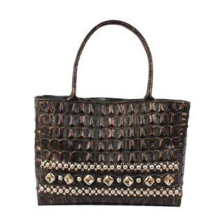 KurtMen design Handbag 828 Dark Brown Large Wedge Gladiator Large Wedge Diamonds: Top Handle Handbags: Clothing