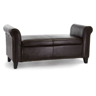 Hemmingway Brown Bonded Leather Armed Storage Bench   Indoor Benches