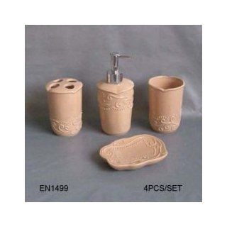 Ceramic Peach Bathroom Set includes, tooth brush holder, soap dispenser, soap dish, and rinse cup REDEN1499   Bathroom Accessory Sets