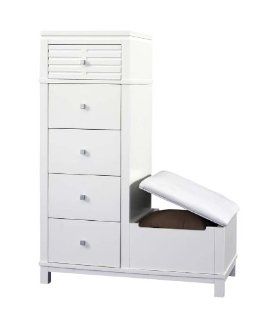 Cabo White Finish Solid Wood L Shape 5 Drawer Chest With Storage Bench   Desk Drawer Organizers