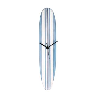 River City Clocks Light Blue and White Glass Surfboard with Red Pinstripe Wall Clock   4 in. Wide   Wall Clocks