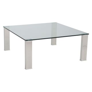 Euro Style Beth Square Coffee Table   Clear/Stainless Steel   Coffee Tables