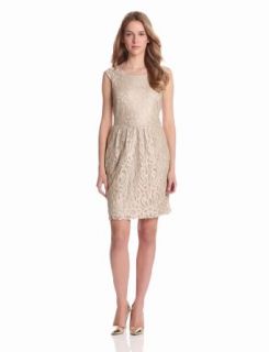 Tiana B Women's Boatneck Lace Dress, Taupe/Silver, 10